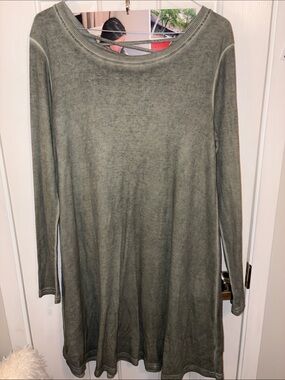 Women’s Long Sleeve Ribbed Dress - Olive Green